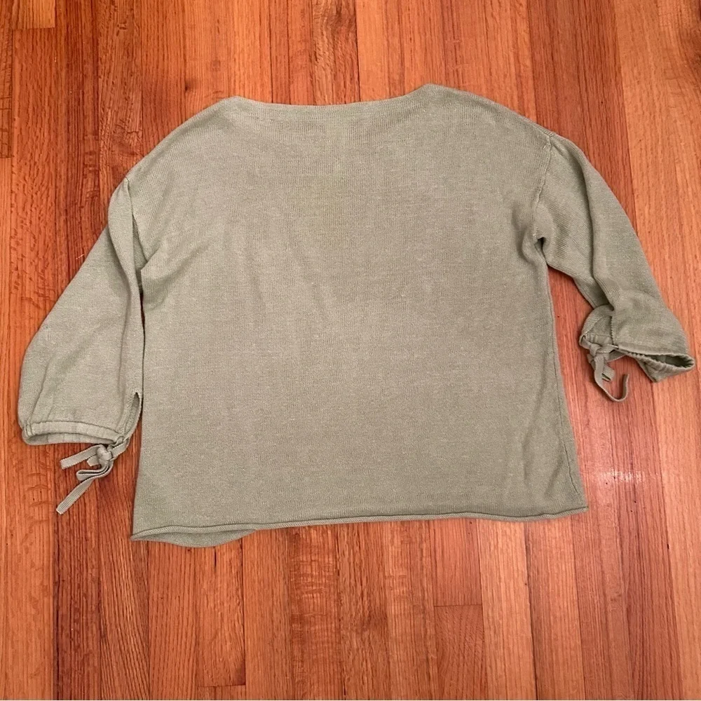 Eileen Fisher Sweater  Organic Linen Tie-Cuff  Light Green Women’s Sz XS #